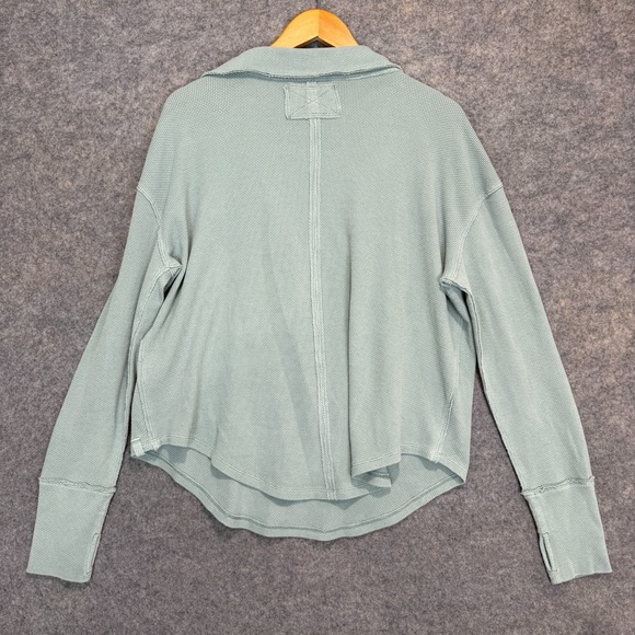 Free People We The Free Anakin Thermal Waffle Henley Top Large V Neck Knit Blue - Picture 11 of 13